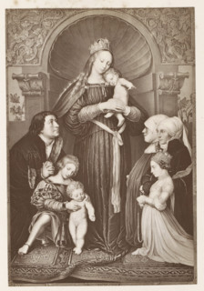 Photo reproduction of a print after the painting Darmstadt Madonna, photograph, reproduction, page,