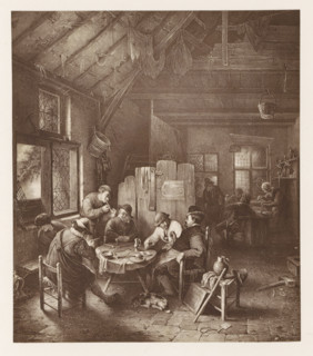 Photo reproduction of a print after a painting, depicting the interior of an inn, photograph,