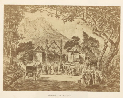 Photo reproduction of a drawing of a reception in probably Châteauroux after the unveiling ceremony