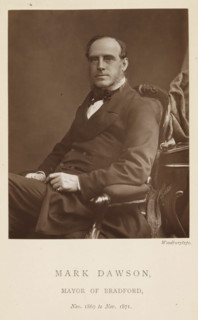 Portrait of Mark Dawson, Mark Dawson, mayor of Bradford, page, photomechanical print, inscription: