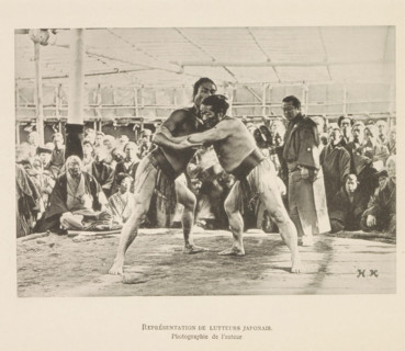 Représentant de lutteurs japonais, Sumo wrestling match in Tokyo, page, photomechanical print,