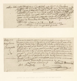 Actes de baptême de Lucien et de Napoléon, Two photo reproductions of the baptismal certificates of
