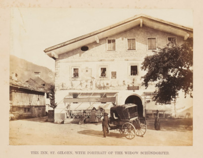 The Inn, St. Gilgen, with portrait of the Widow Schöndorfer, View of an inn in Sankt Gilgen,