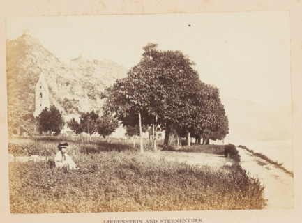 View of the bank of the Rhine and in the distance presumably Schloss Liebenstein, Liebenstein and