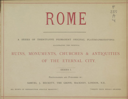 Rome, book, photographer: Samuel J. Beckett, London, c. 1900, textile materials, pasteboard, paper,