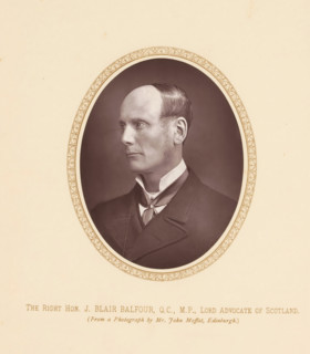 The right hon. J. Blair Balfour, QC, MP, lord advocate of Scotland, page, photomechanical print,