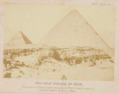 The great pyramid of Jiza, photograph, page, inscription: 'Photographed by, Prince of Wales',