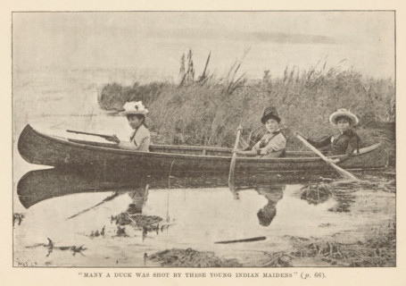 Many a duck was shot by these young indian maidens', Portrait of three Cree or Saulteaux women from