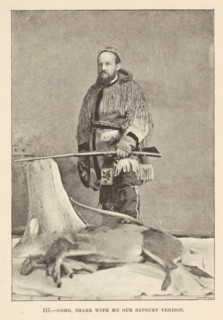Portrait presumably of Egerton Ryerson Young as a hunter, with a rifle and his foot on prey, III.-