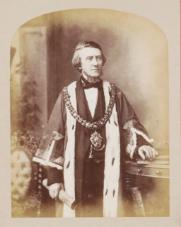 Portrait of Mayor Abel Heywood, photograph, page, photographer: J. McLeod, Manchester, c. 1876 - in
