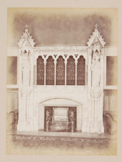 Fireplace in the reception room in Manchester Town Hall, photograph, page, title: 'The