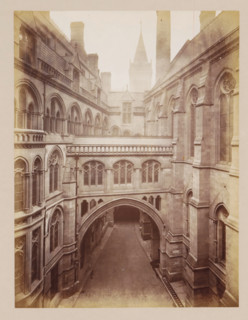 Courtyard of Manchester City Hall, photograph, page, title: 'Princess Street Courtyard and Bridge',