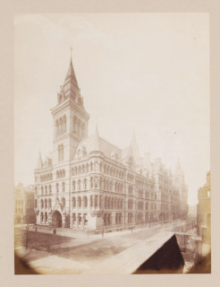 Exterior of Manchester Town Hall, photograph, page, title: 'Cooper Street Front', photographer: J.