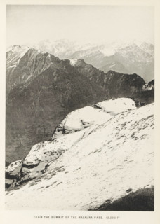 View from the summit of the Malana pass, Himachal Pradesh, India, page, photomechanical print,