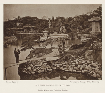 A temple-garden in Tokyo, page, photomechanical print, Tokyo, printmaker: Strumper & Co, Hamburg