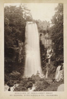 Waterfall, page, photomechanical print, inscription: 'Specimen of permanent print by Messrs.