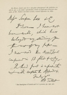 Photo reproduction of William Henry Fox Talbot's last letter to Mr. Leitch, reproduction, page,