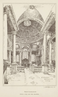 Photo reproduction of a drawing depicting an interior of Saint Stephen Walbrook, reproduction,