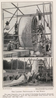 Developing and washing a large panoramic photograph on a roll, The largest photograph in the world,