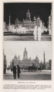 Negative and positive, Negative and positive image of a street scene with an obelisk on a square