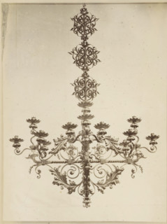 Chandelier decorated with leaf motifs, Luster en fer forgé et repoussé, photograph, page, name: