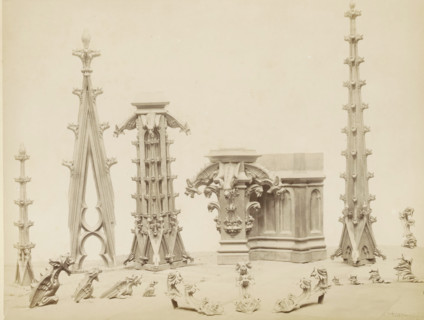 Decorative motifs in copper for Notre-Dame in Rouen, for example gargoyles and leaf motifs,