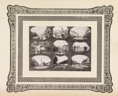 Nine views of West Dorset town streets, page, photomechanical print, photomontage, inscription:
