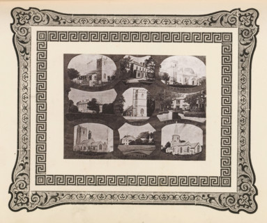 Nine views of churches in West Dorset, page, photomechanical print, photomontage, inscription: