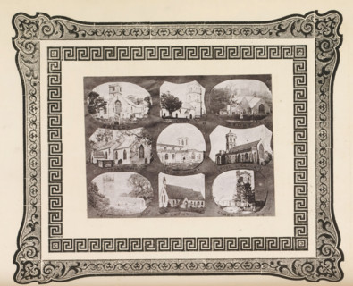 Nine views of churches in West Dorset, page, photomechanical print, photomontage, inscription: