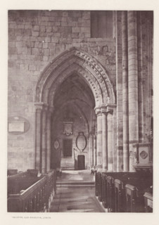 Piper choir. Cartmel church, Interior of the Cartmel Priory, page, photomechanical print,