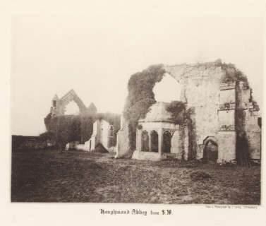 Haughmond Abbey from SW, View of the ruins of Haughmond Abbey, page, photomechanical print,
