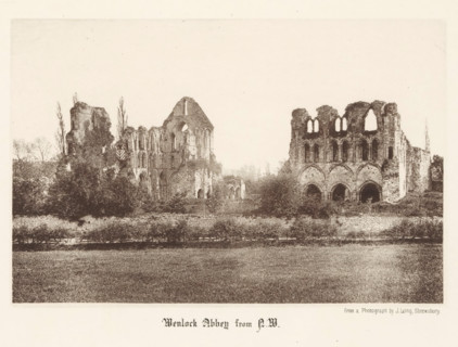 Wenlock Abbey from NW, View of the ruins of Wenlock Priory, page, photomechanical print,