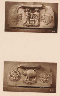 Two woodcarvings in Worcester Cathedral, page, photomechanical print, Above a couple with a nursing