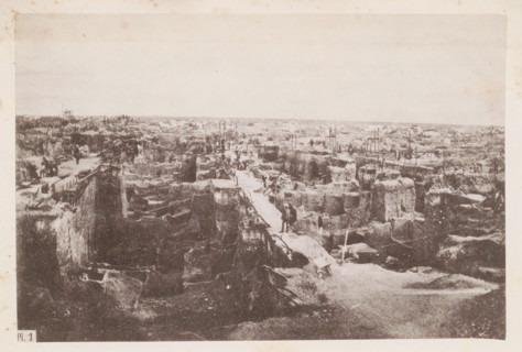 View of a diamond mine in South Africa, presumably near Kimberley, page, photomechanical print,