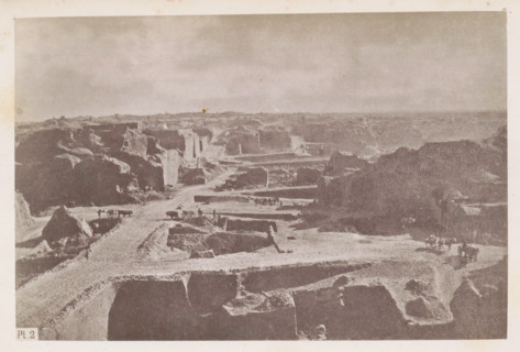 View of a diamond mine in South Africa, presumably near Kimberley, page, photomechanical print,