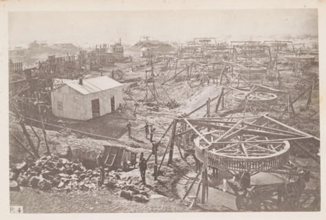 View of a diamond mine in South Africa, presumably near Kimberley, page, photomechanical print,