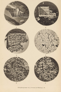 Six microscopic enlargements of minerals, page, photomechanical print, Image 1, 2 and 3 is