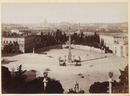 View of the Piazza del Popolo with the obelisk of Ramesses II in Rome, photograph, page, Rome, c.