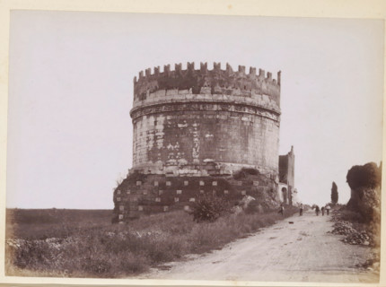 View of the Tomb of Caecilia Metella on the Via Appia near Rome, photograph, page, Via Appia