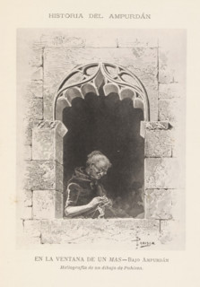Photo reproduction of a drawing depicting a figure in a window, En la ventana de un mas-Bajo