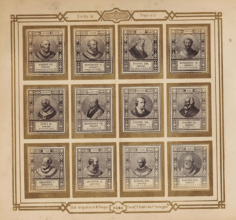 Photo reproduction of twelve portraits of popes, photograph, reproduction, page, photographer: M.