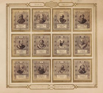 Photo reproduction of twelve portraits of popes, photograph, reproduction, page, photographer: M.