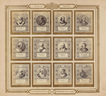 Photo reproduction of twelve portraits of popes, photograph, reproduction, page, photographer: M.