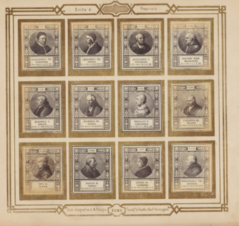 Photo reproduction of twelve portraits of popes, photograph, reproduction, page, photographer: M.