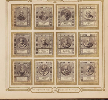 Photo reproduction of twelve portraits of popes, photograph, reproduction, page, photographer: M.