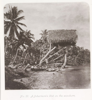 A fisherman's home in Tahiti, partly built above the Pacific Ocean, A fisherman's Hut on the