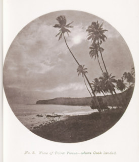 View of a beach, Point Venus, with palm trees on Tahiti, View of Point Venus - where Cook landed,