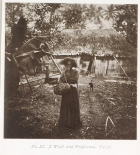 A Witch and Prophetess. Tahiti, Portrait of an unknown woman in front of a house in Tahiti,