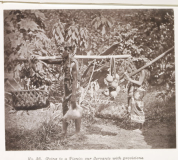 Going to a Picnic: our Servants with provisions, Man and woman with food for a picnic in Tahiti,