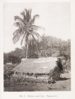 Man from Tahiti in front of his home in Papeari, Native and hut. Paeuriri, page, photomechanical